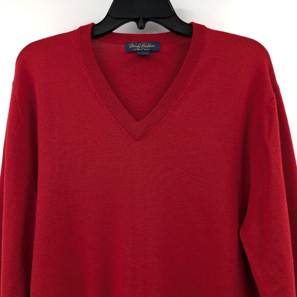 BROOKS BROTHERS Sweater‎ Men's L Red Saxon Wool Knit V Neck Long Sleeve - Picture 2 of 11